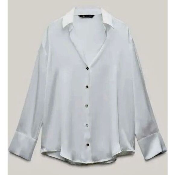 ZARA Satin Silky Effect Lapel Blouse - Picture 3 of 8